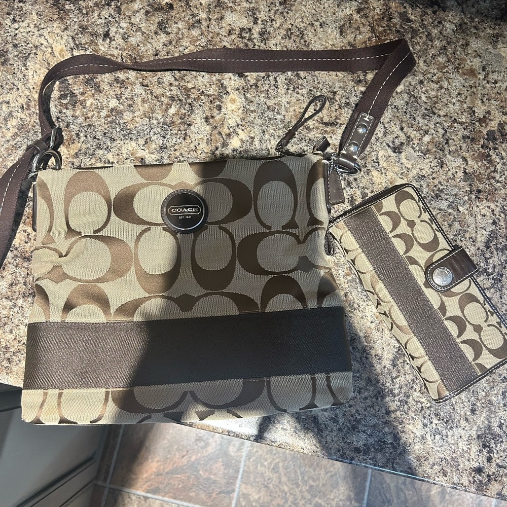 Coach Brown Crossbody Bag and Wallet Set